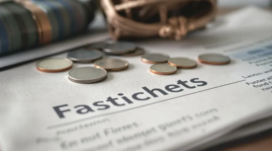En grafisk representation av en fastighetsinteckning, komplett med papper och pengar.